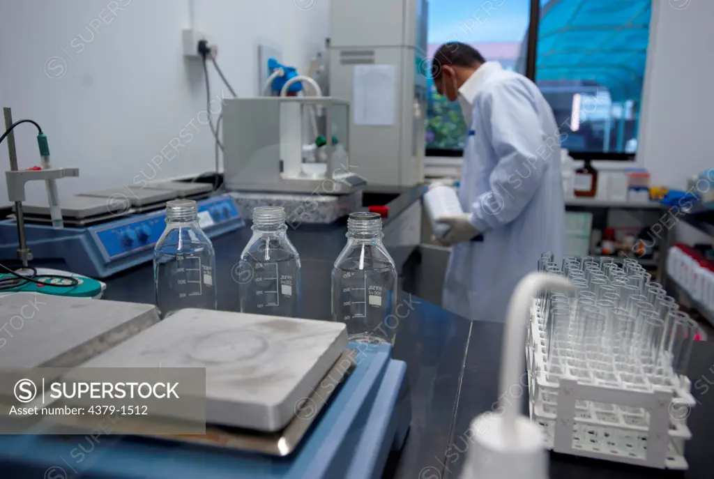 Quality control test being conducted in a laboratory, Brunei