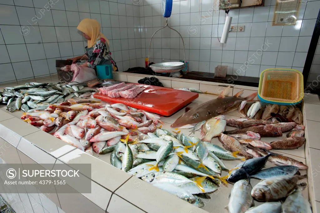 Fish for sale in a fish market, Brunei