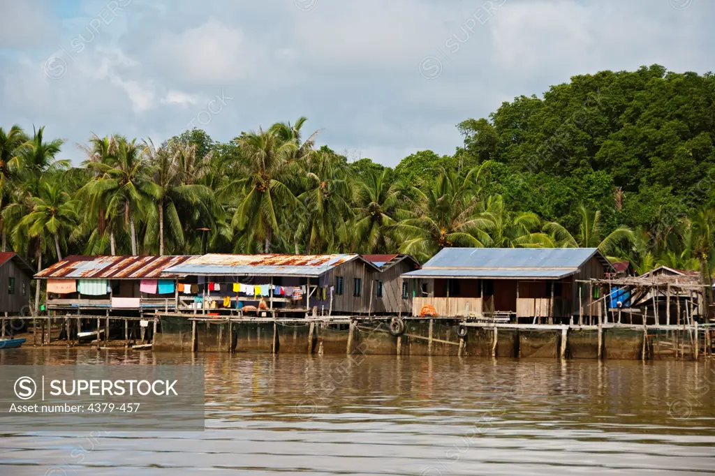 A village along the Kinabatangan River, Sabah, Malaysia.