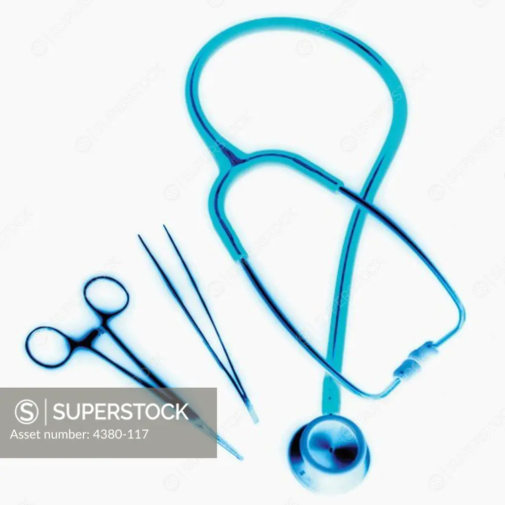 Stethoscope, Kelly Grips and Tissue Forceps