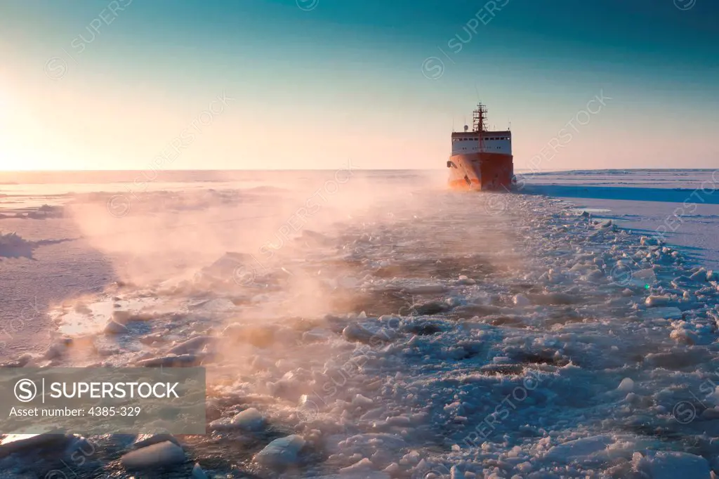 BERING SEA  The Russian-flagged tanker vessel Renda follows a trail cut through the ice by the Coast Guard Cutter Healy Thursday. The Healy is escorting the Renda as it carries more than 1.3 million gallons of fuel to Nome.