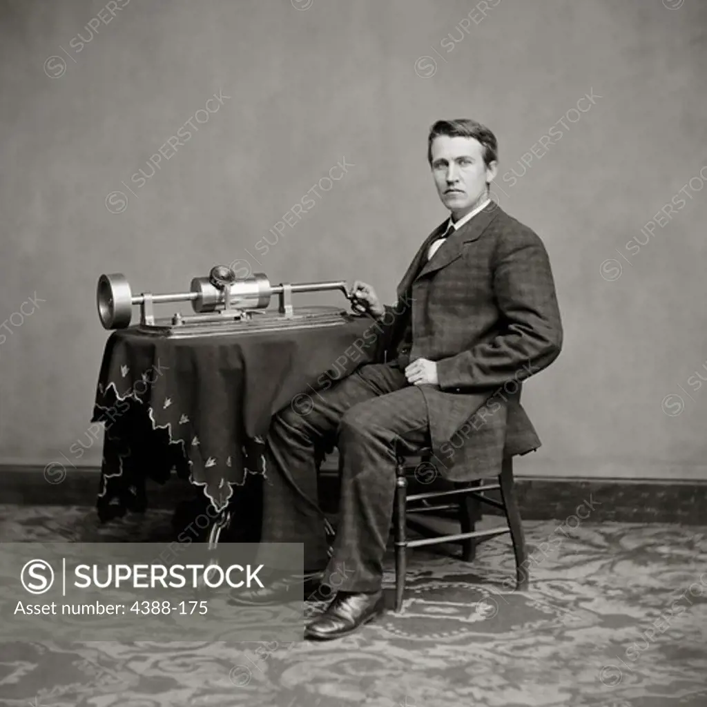 Inventor Thomas Edison with Phonograph