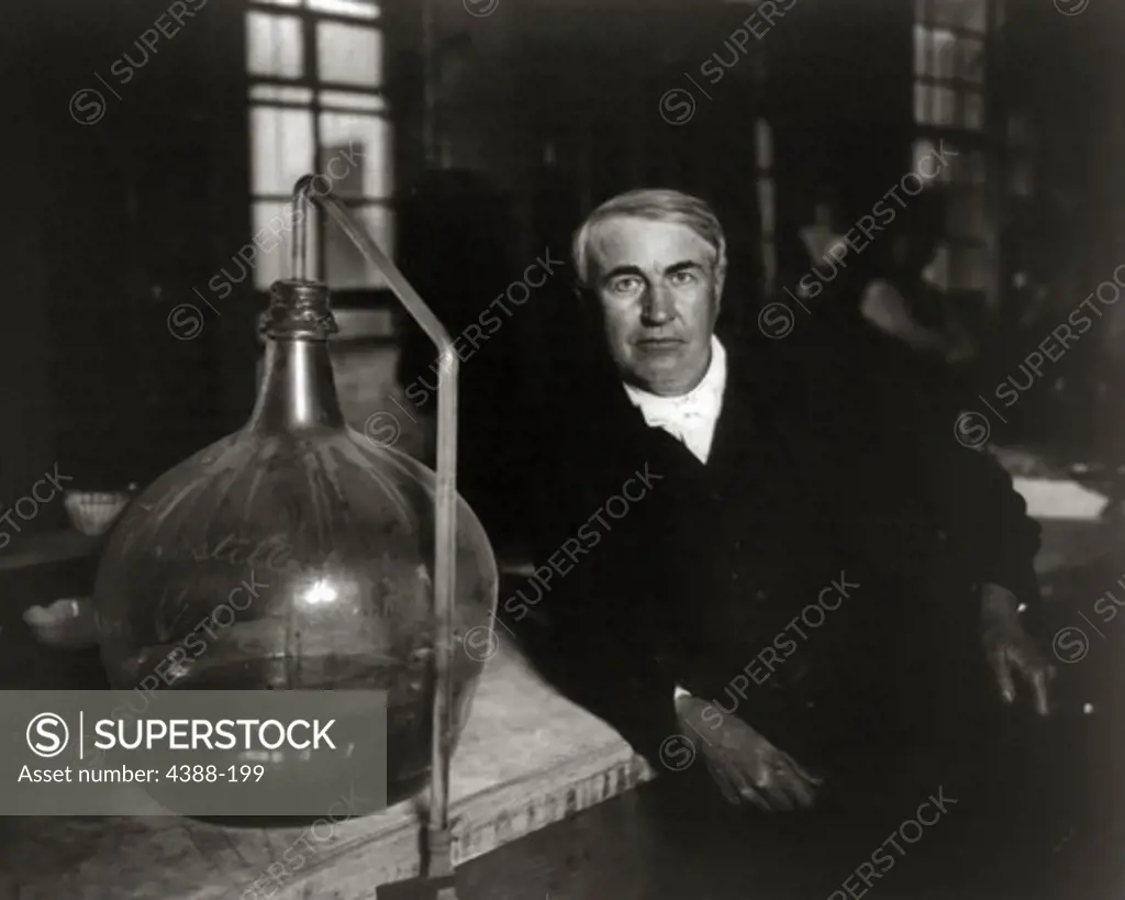 Inventor Thomas Edison and Bottle of Distilled Water