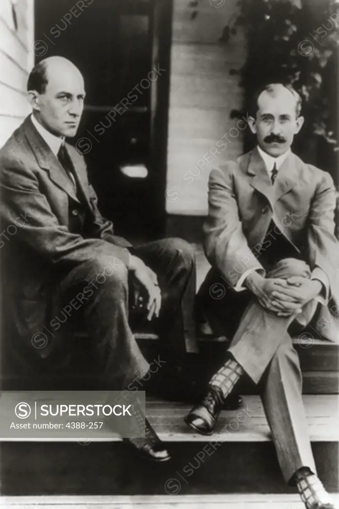 Airplane Pioneers Wilbur and Orville Wright on Rear Porch