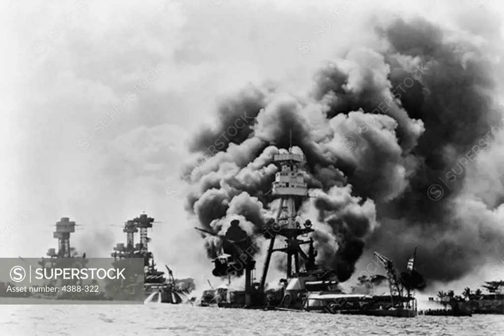 Three Battleships After Pearl Harbor Bombing