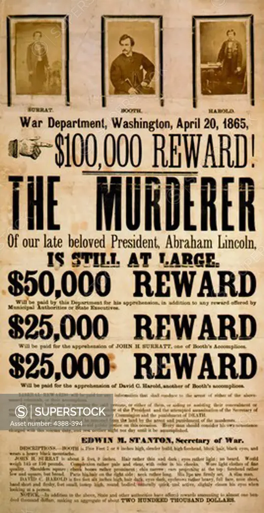 Wanted Poster for John Wilkes Booth and Co-Conspirators