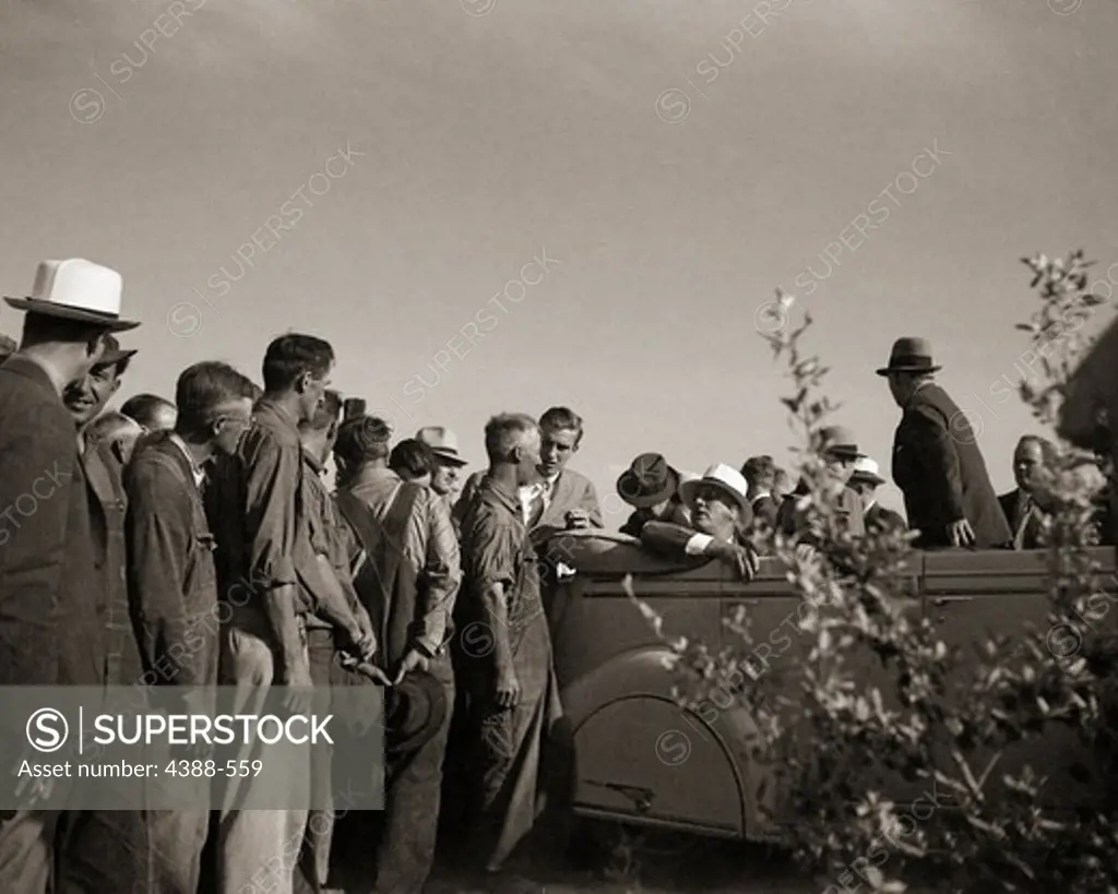 President Roosevelt Greeted by Workers
