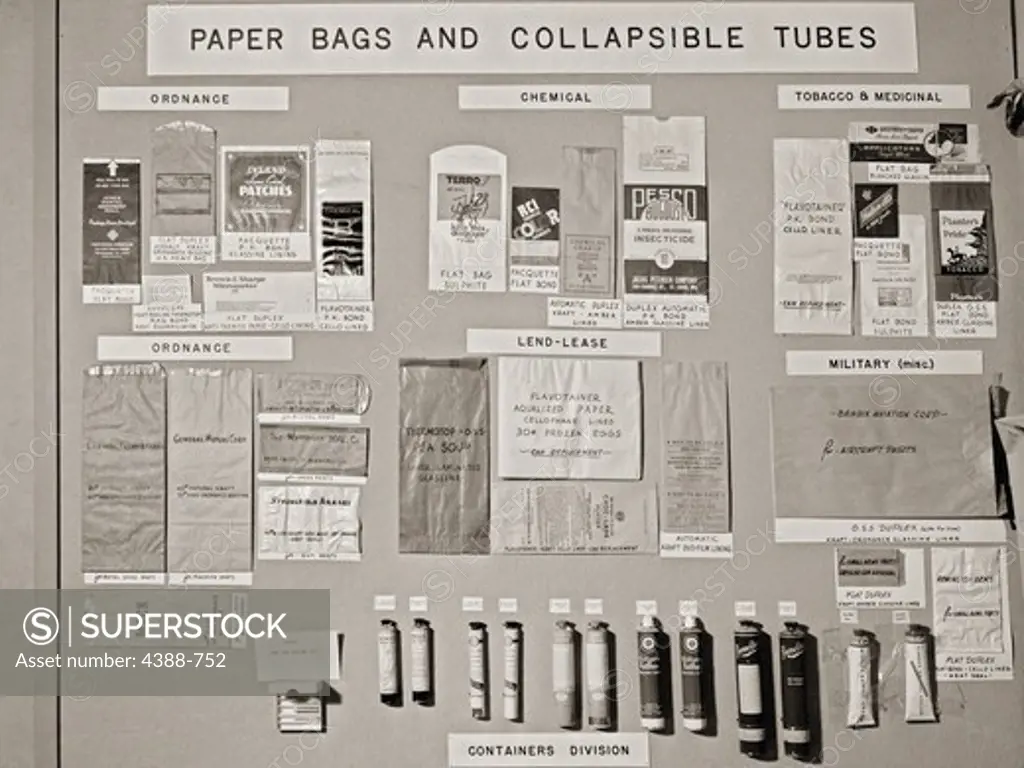 Pre-War and Wartime Bags and Tubes Display