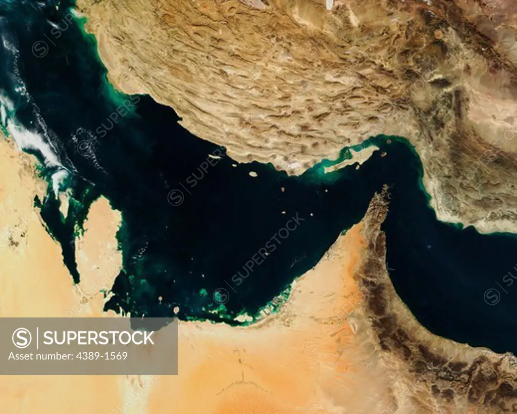 Tectonic Plates Collide in the Persian Gulf and Gulf of Oman by MODIS
