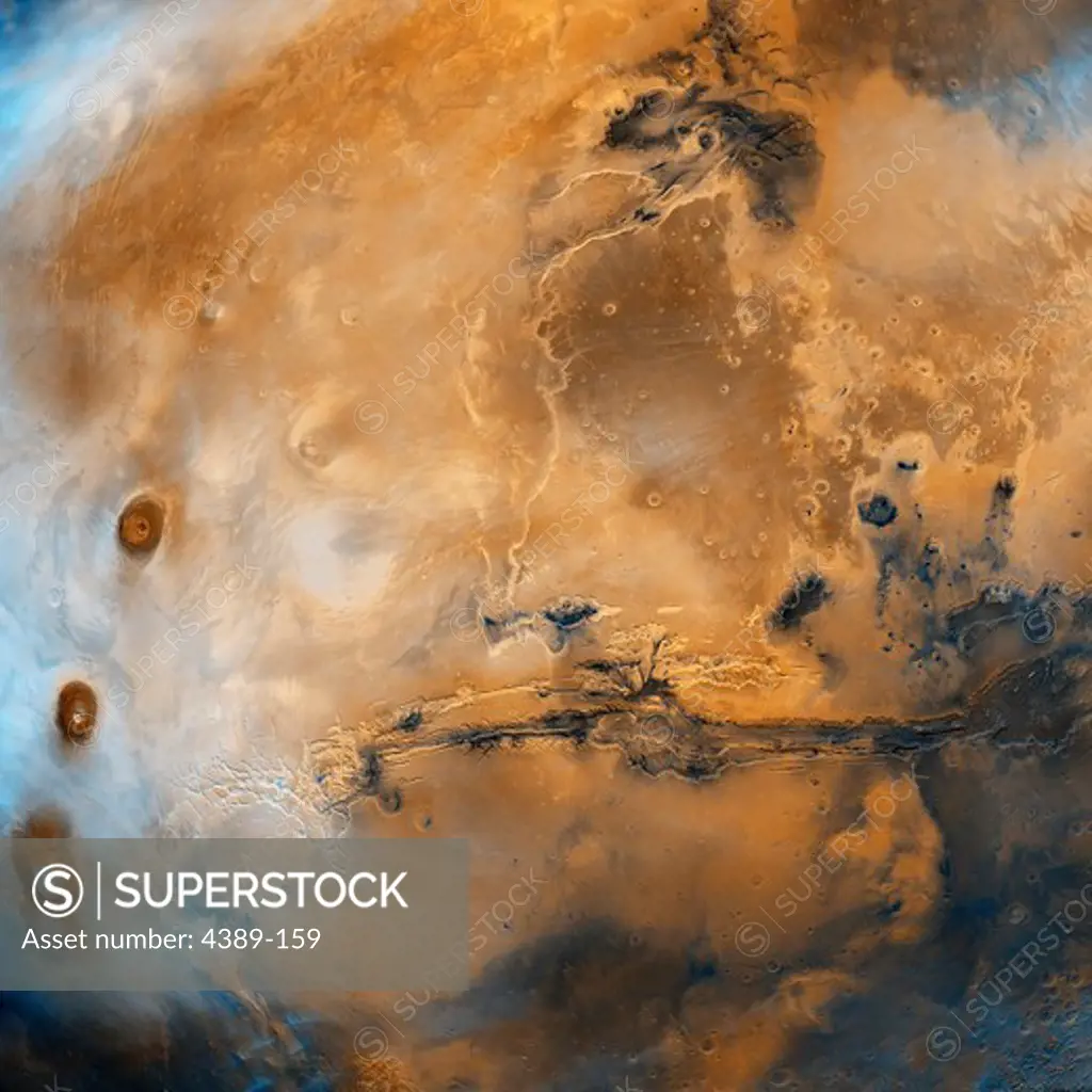 Photo Mosaic of Valles Marineris Hemisphere, Mars, from Viking Orbiter