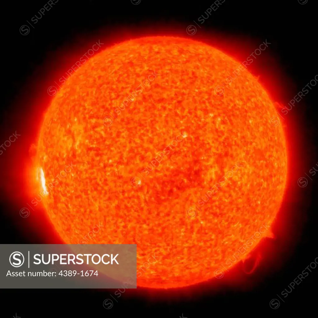 The Solar Terrestrial Relations Observatory (STEREO)'s Ahead spacecraft view of the Sun seen in extreme ultraviolet at 304 Angstroms. STEREO's images are of a higher resolution than Solar and Heliospheric Observatory (SOHO).