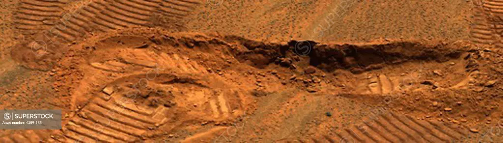 Tread Tracks on an Alien World, Mars, Made by Rover Opportunity