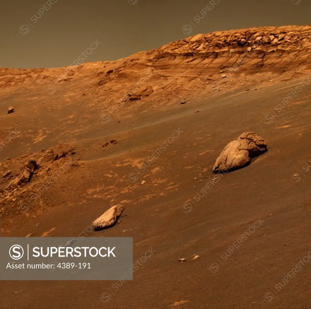 Lumpy Rock Dubbed 'Wopmay' and Dune, Mars, From Rover Opportunity