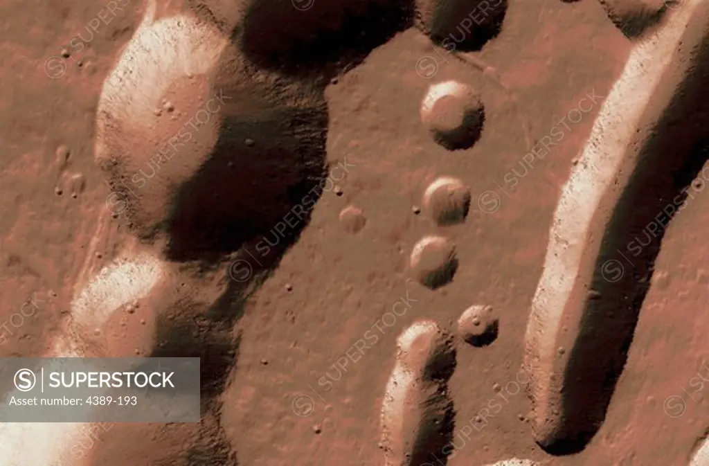 Detail of Geology of Ascraeus Mons From Orbit, Mars, Seen by Mars Global Surveyor