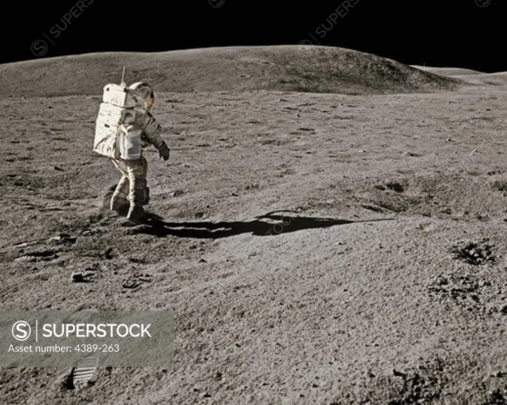 An Apollo 16 Astronaut Walks the Barren Moon