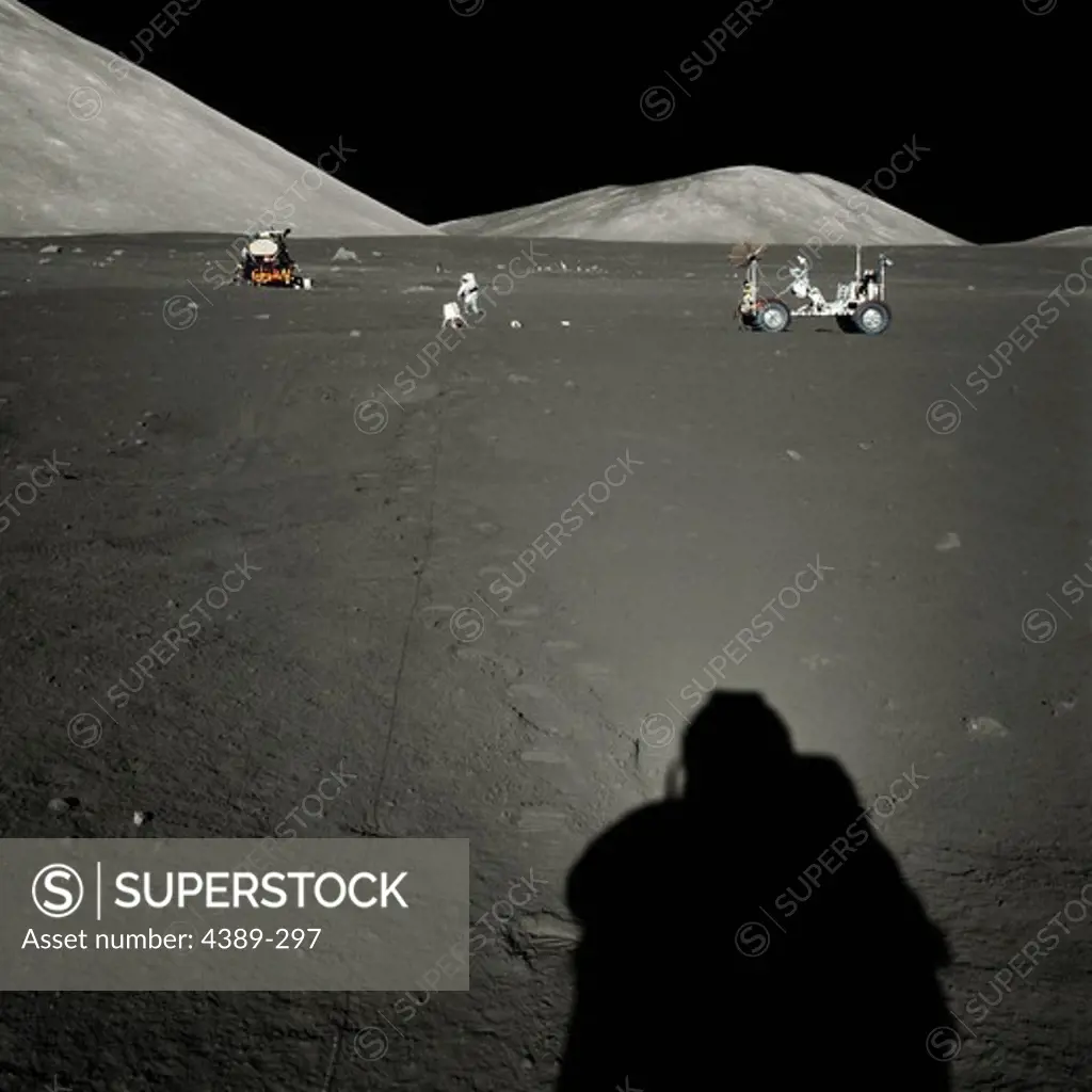 An Astronauts Shadow Reaches Towards Apollo 17 Base Camp