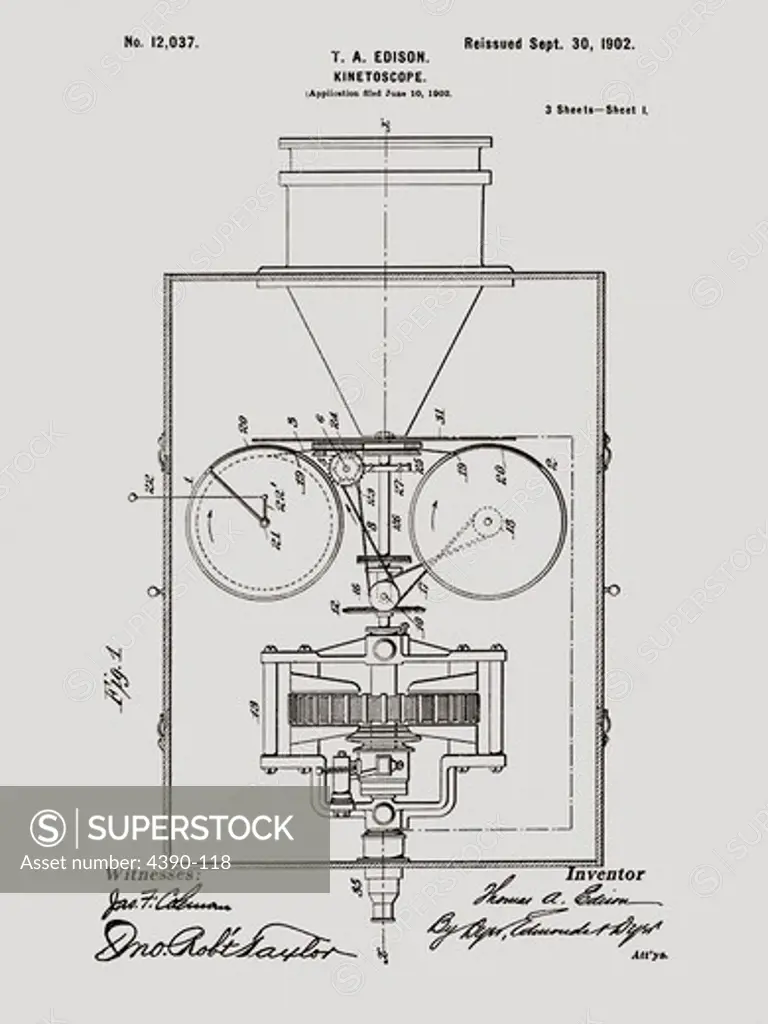 Patent for Edison's Kinetoscope Camera, the Kinetograph