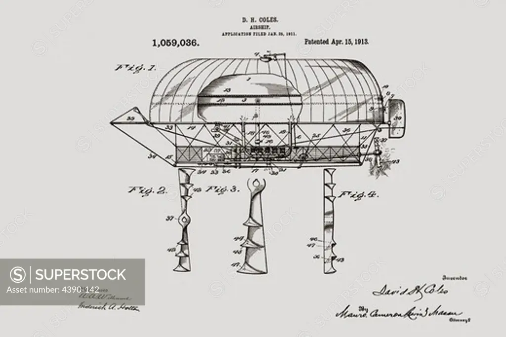 Patent Drawing for a Flying Machine