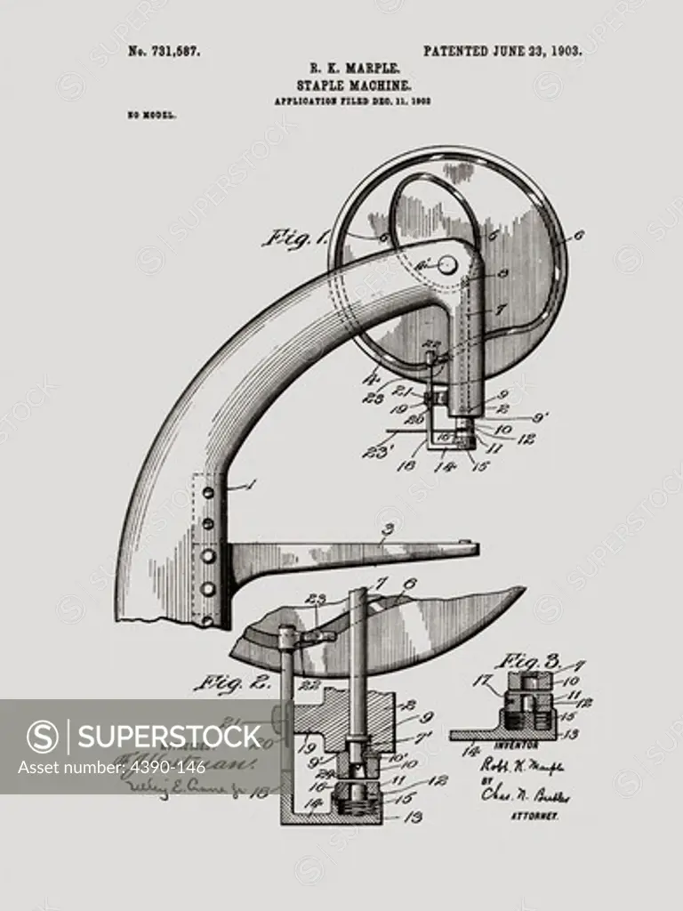 Patent Drawing for a Staple Machine
