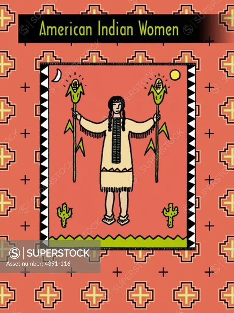 An illustration of a Native American woman, from the National Cancer Institute publication 'Cancer in Women of Color'.