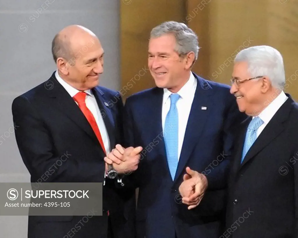 Ehud Omert, George W. Bush, and Mahmoud Abbas