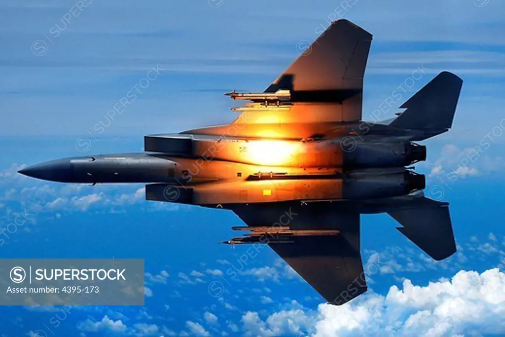 A U.S. Air Force F-15C Eagle aircraft from the 44th Fighter Squadron out of Kadena Air Base, Japan, releases a flare over Okinawa, Japan, July 22, 2009, during a total solar eclipse. (DoD photo by Airman 1st Class Chad Warren, U.S. Air Force/Released)