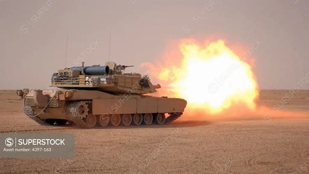 Firing Main Gun of Abrams Tank