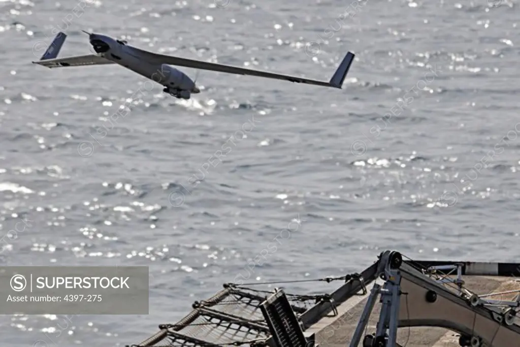 Scan Eagle Unmanned Aerial Vehicle Launches From USS Comstock