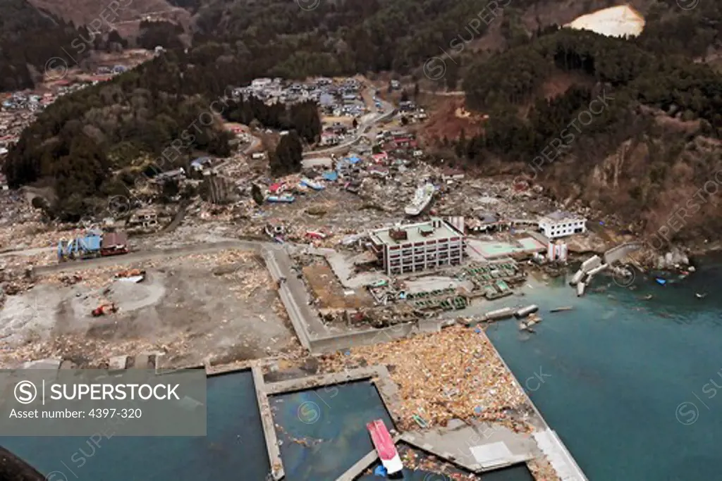 Aerial View of Damage After Earthquake and Tsunami