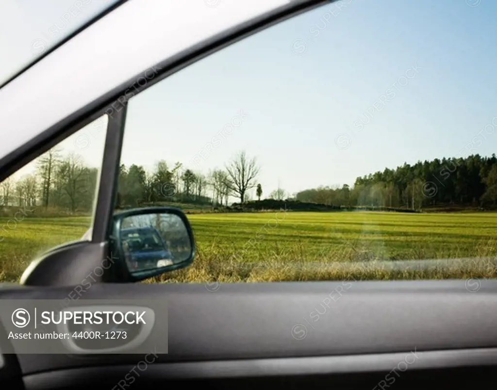 Landscape seen from within a car, Sweden.