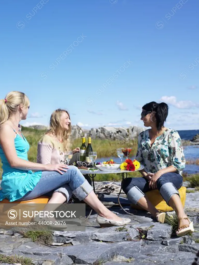 Women having picnic by the sea, Sweden.