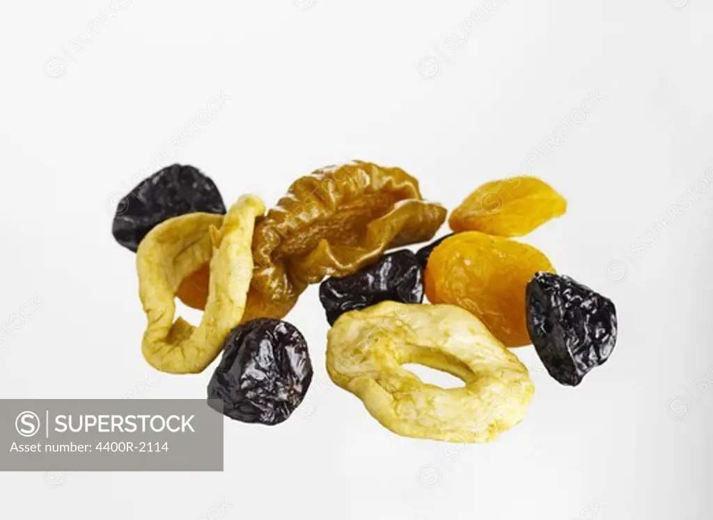 Variation of dried fruits, close-up, studio shot