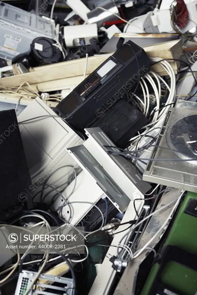 Electronic waste products in a recycling plant, Sweden.