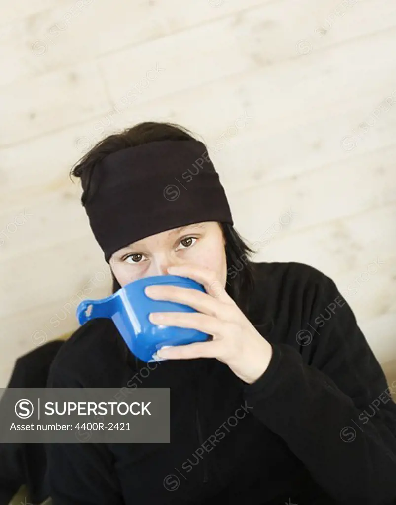 A woman having lunch, Harjedalen, Sweden.