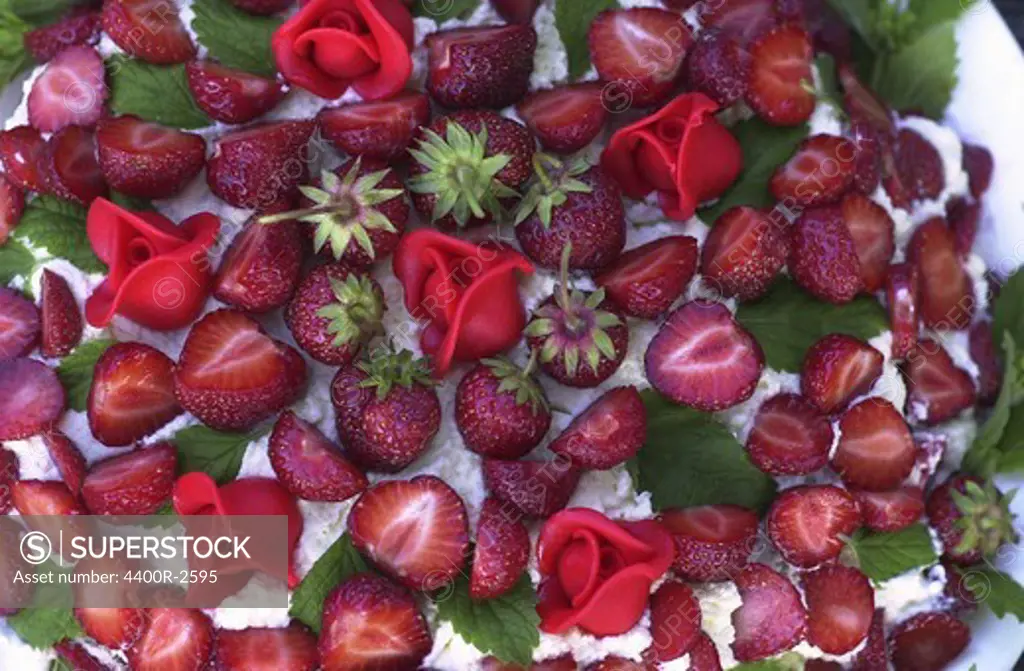 Strawberry cake, close-up.