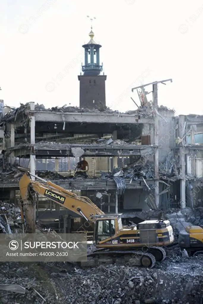The demolition of a building, Stockholm, Sweden.