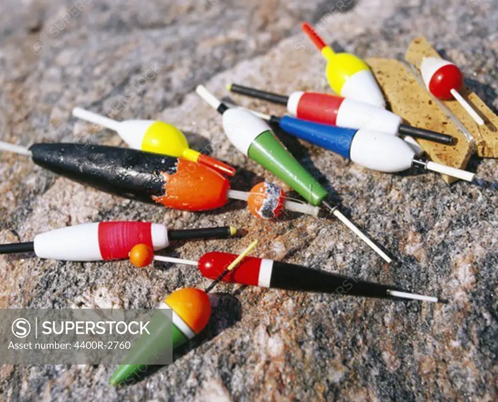 Brightly coloured fishing tackle, Sweden.