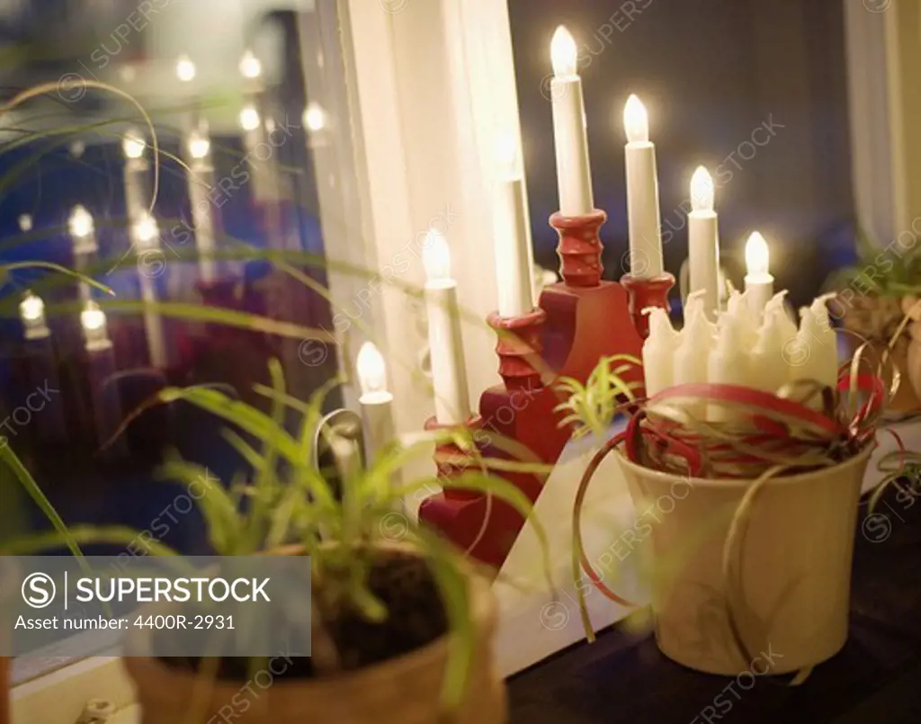 A red Advent candlestick, Sweden.