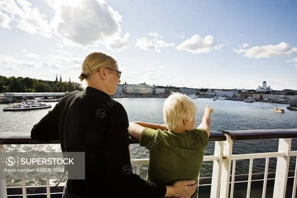 Mother and son on a ferry, Finland.
