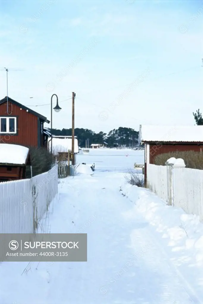 Scandinavian village in winter