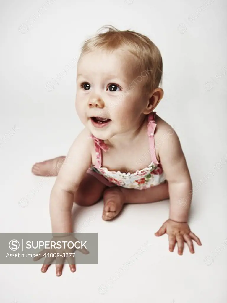 Portrait of a baby in a studio.