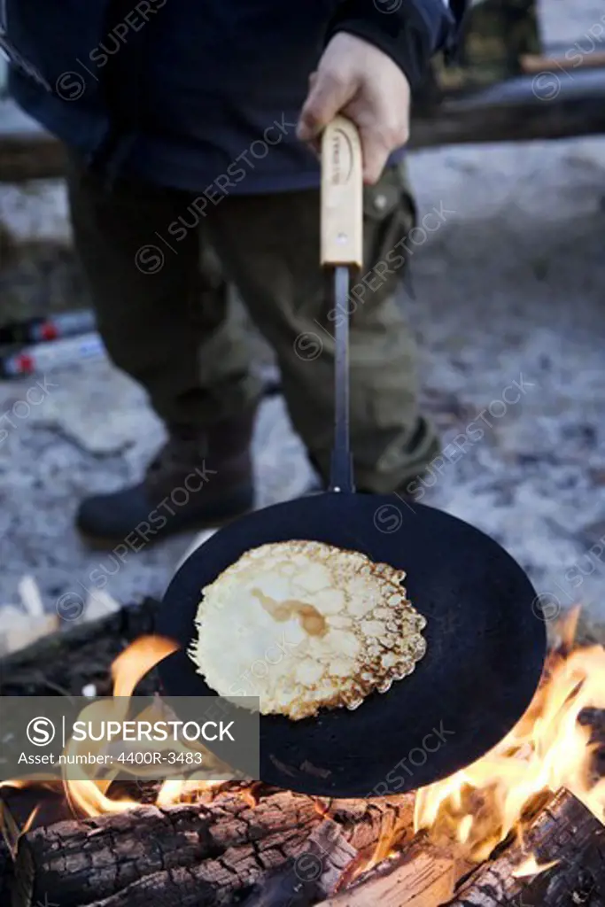 Pancakes made over open fire