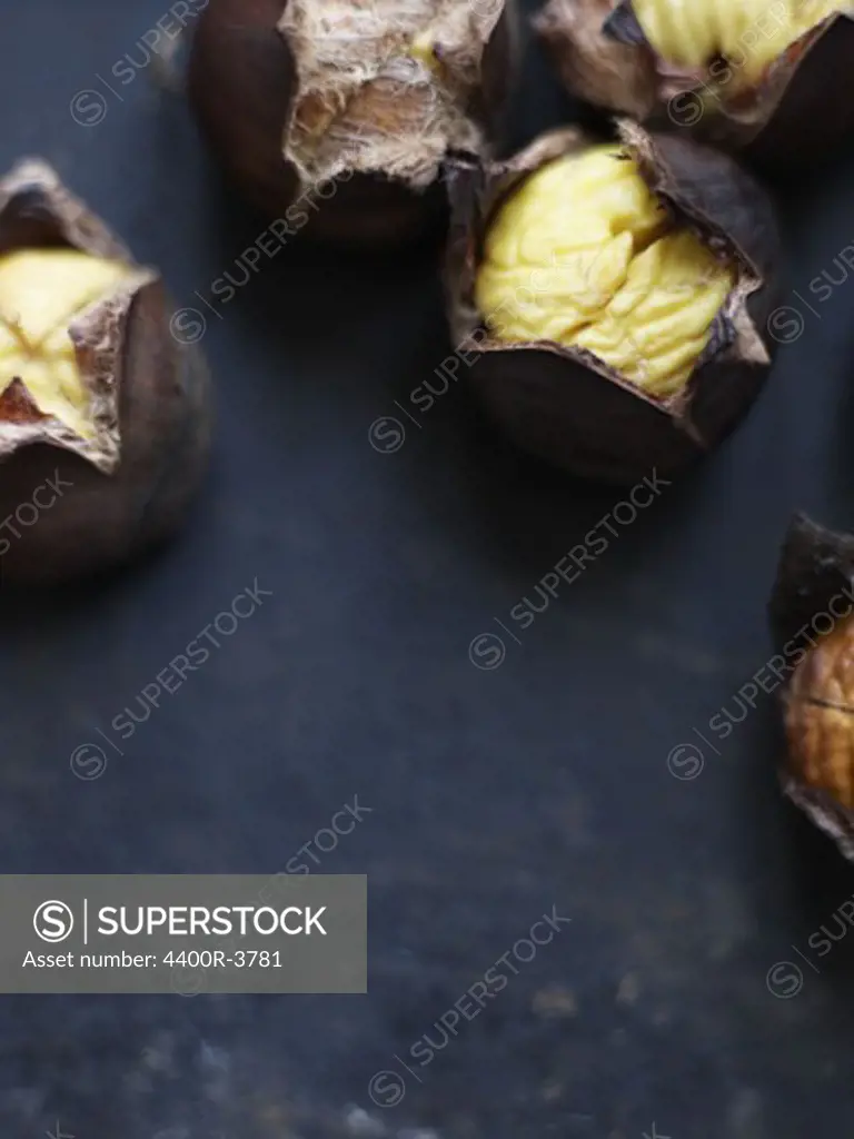 Chestnut on a baking tray