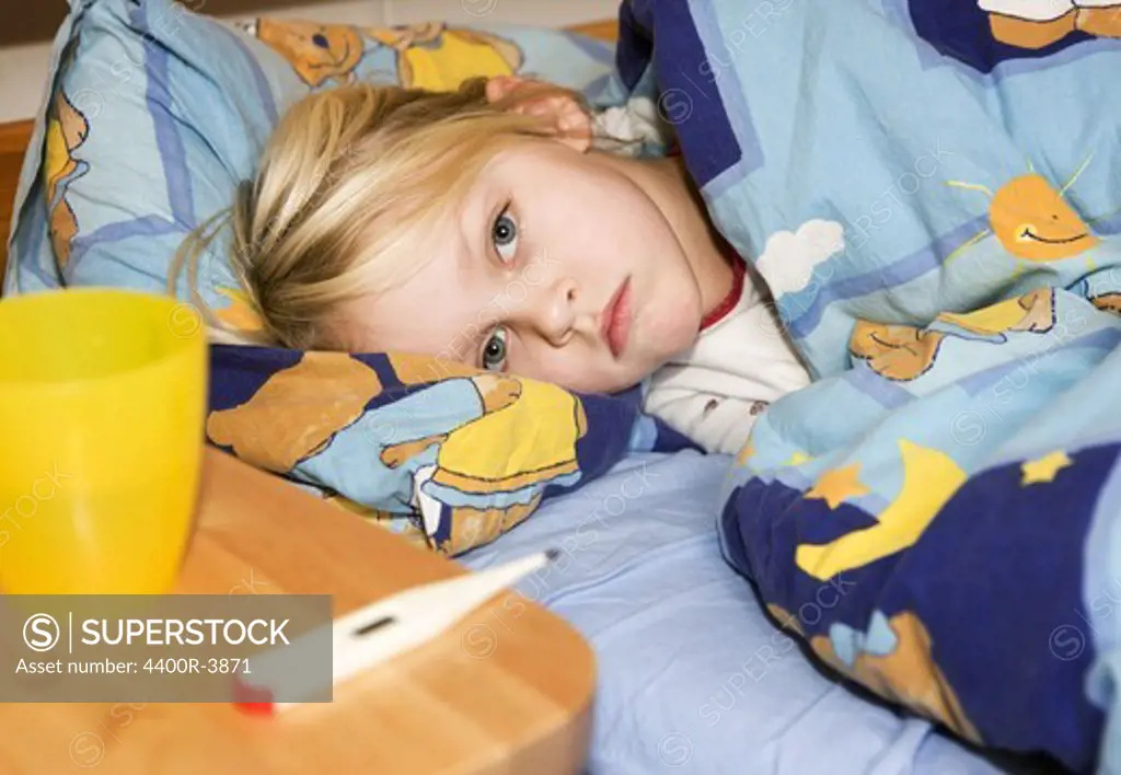 Sick girl in bed, Sweden.