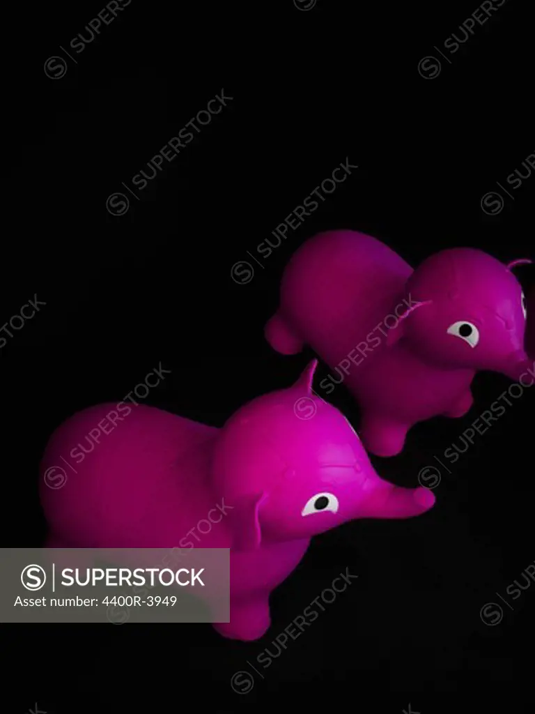 Pink elephants against a black background.