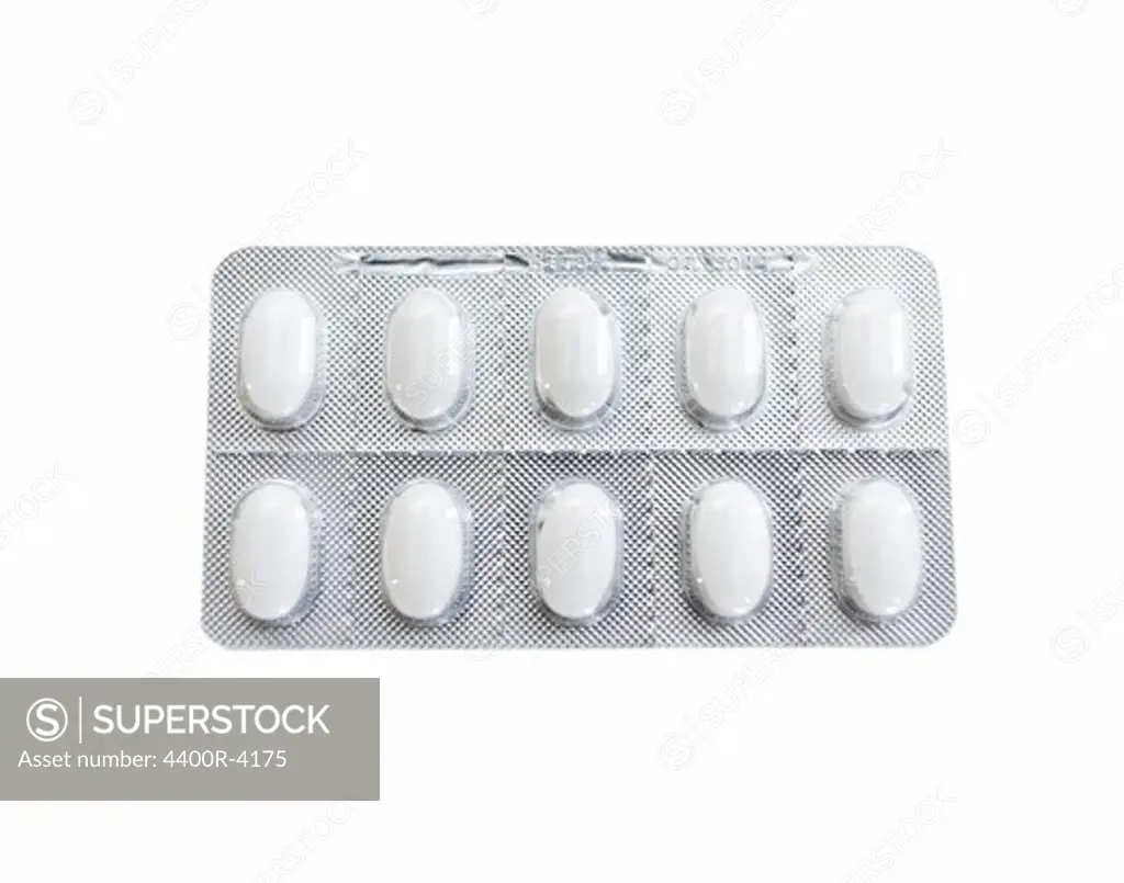 Scandinavia, Sweden, Stockholm, Blister pack of pill against white background, close-up