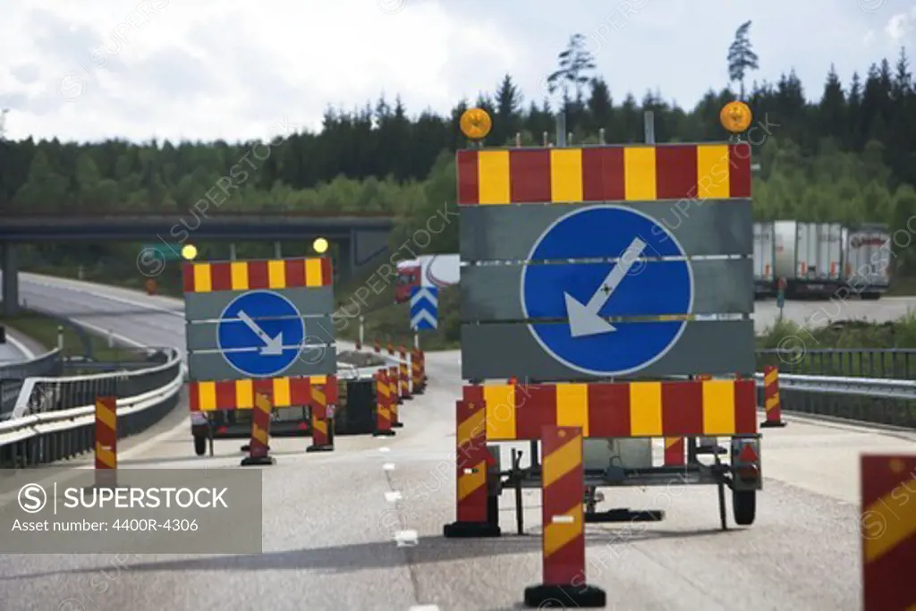 Arrow signs on motorway
