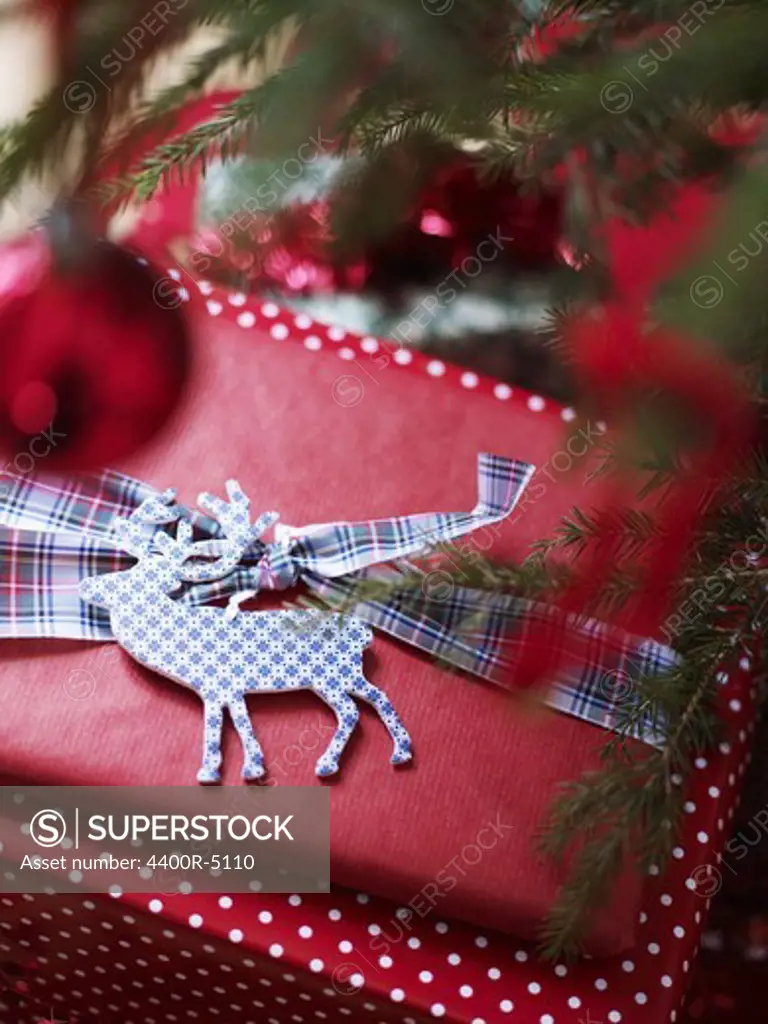 Christmas gift and reindeer shaped christmas decoration