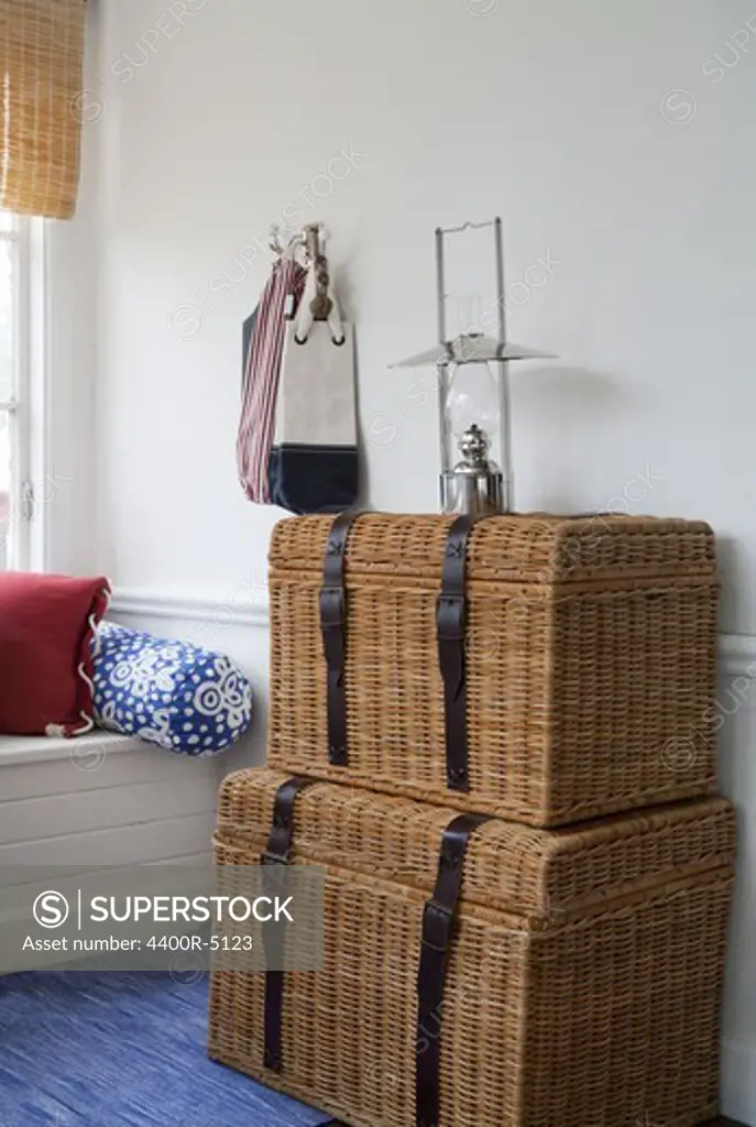 Home interior with wicker baskets