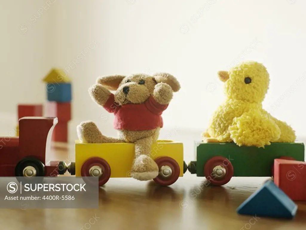 A toy train with cuddle toys, Sweden.